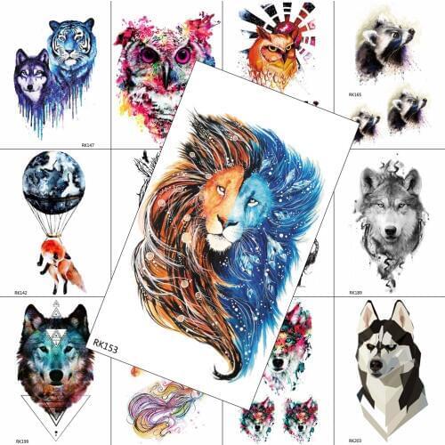 Colorful Lion Temporary Tattoos Beauty Sticker For Men Waterproof Realistic Tattoo Body Art Painting Arm Legs Chest Tatoos Decal