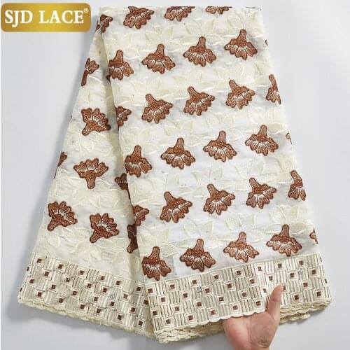 SJD LACE Embroidery Swiss Voile Lace In Switzerland With Stones African Lace Fabric New Arrival Dry Cotton For Wedding Sew A2309