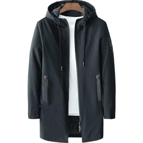 New Casual Long Jacket Men Spring Autumn Windbreaker Hooded Elastic Jackets Male Quick-Drying Streetwear Clothes Plus Size M-5XL