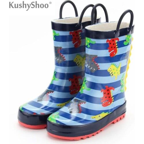 KushyShoo Rain Boots Kids Waterproof Colorful Dinosaur Printed Footwear for Children Rainboots for Girls Boys Water Shoes