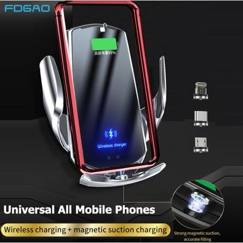 Magnetic 15W Qi Car Wireless Charger for iPhone 12 11 XS XR X 8 Samsung S20 S10 Infrared Sensor Automatic Car Mount Phone Holder
