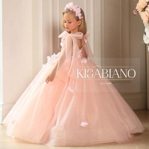 Cute Flower Girl Dresses For Wedding Handmade Flower Ball Gown V Neck Girls Pageant Gowns Birthday Party Kids Prom Dress