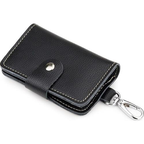 Multifunctional Genuine Leather Key Organizer for Men Belt Wear Housekeeper Leather Keychain Case for Keys