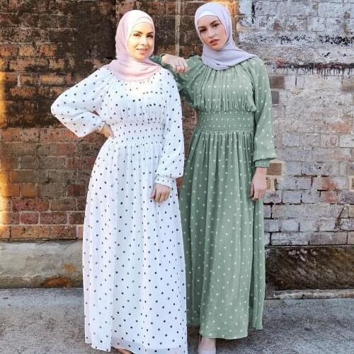 Aligaia Fashion Polka Dot Waist Dress For Women 2021 Summer New Dubai Muslim Hijab Dress Islamic Clothing Robe Prayer Clothes