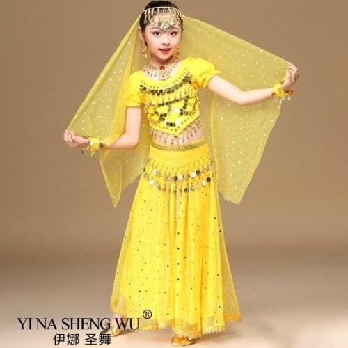 Fashion Child Belly Dance Costume Girl Indian Dance Dress Bollywood Bellydance Kids Ethnic Indian Dance Performance Skirt Suit