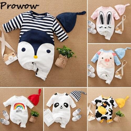 Prowow Newborn Baby Clothes Cute Penguin Cartoon Babys Rompers and Hat Set Jumpsuit For Kids Clothes Boys Girls Overalls