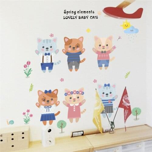 Funny Cat Family Wall Stickers For Home Decoration Kids Room Bedroom Mural Art Diy Pvc Decal Pet Animals Poster
