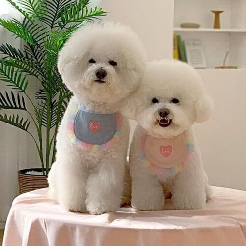 New Cute Dog Cat Letter Patern Love Bib Pet Saliva Towel Bichon Teddy Scarf Mesh Stitching Colorful Soft Comfortable Accessories