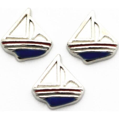 New Style 10pcs/lot Metal Enamel Sail Boat Floating Charms For Living Glass Memory Lockets Necklace Bracelet DIY Jewelry