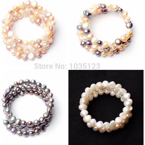 High Quality Pretty Gift 5-7mm Natural 4 Color Freshwater Pearl Fashion Fold Bracelets Jewelry wj190