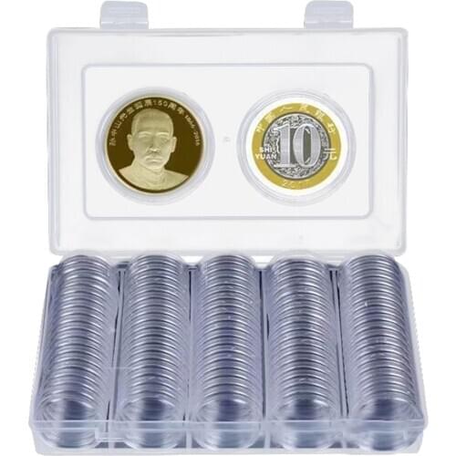 Durable Clear Round Coin Capsule Container Storage Box gold copper coins Holder Portable Case Organizer Box for Coin Collect