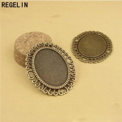 REGELIN Antique Silver Plated Alloy Cameo 30*40mm Oval Cabochon Settings 5pcs/lot Jewelry Findings & Components Accessories