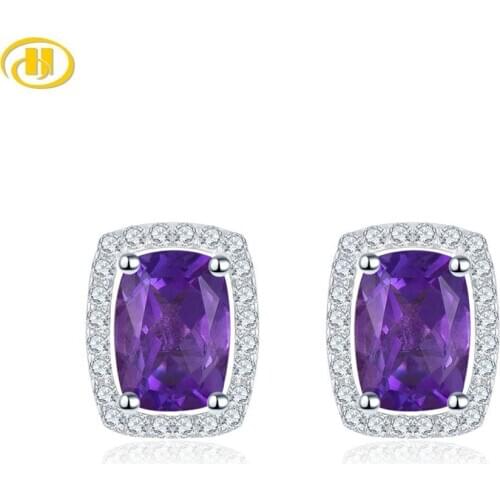 Hutang Natural Amethyst 1.6 Carats Geniue Crystal Earring for Women Classic Simple Style Coloful Jewelry 925 Silver Fine Jewelry