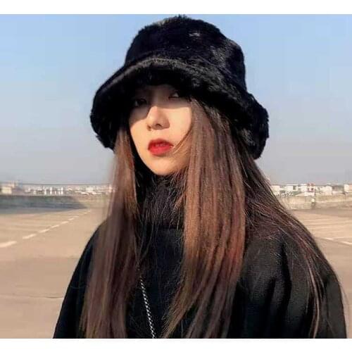 2021 New Style Korean Fisherman Hat Winter Faux Fur Warm White Black Fisherman Hat Ladies Men Panama Fishing Hat Bob Chapeau
