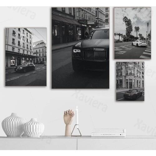 Nordic Black and White Wall Art Poster Sports Car Landscape Fashion Canvas Painting Wall Pictures Home Decoration Living Room