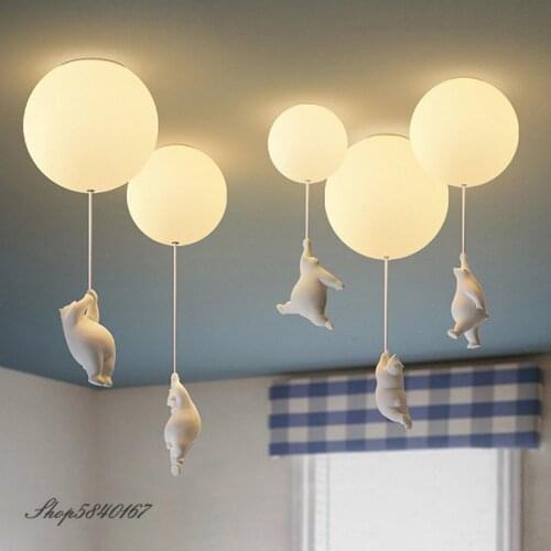 Modern Designer Pendant Lights Polar Bear Hanging Lamps for Living Room Children Bed Room Lamps Decor Glass Ball Pendant Lamp