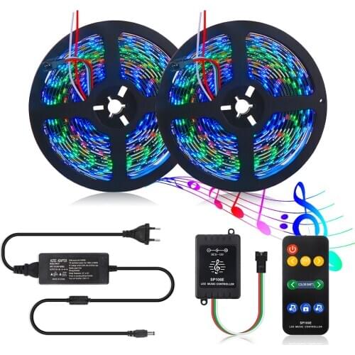 5M 10M WS2811 Led Strip Light Addressable RGB LED Strip DC12V Digital LED Strip Full Set with Music Controller,Power Supply