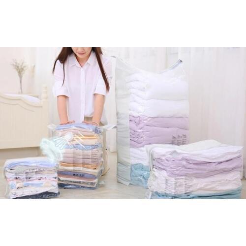 Space saver Vacuum Storage Bags No Pumps Needed Cube Extra Large Bag for Duvet Pillow Bedding Clothing Premium Strong Re-Usable
