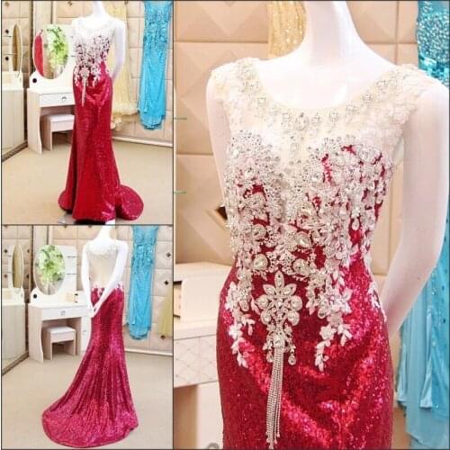 Wine Red Mermaid Sequins Tulle Lace Crystal Beaded Stones Sexy 2021 New Evening Dress Party Gowns Dress Evening Gown JE19