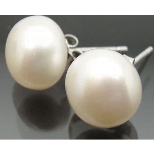 Factory price fashion jewelry 7-8mm White Freshwater Pearl Pearl Earring Silver Stud Earrings 3pairs/lot free shipping