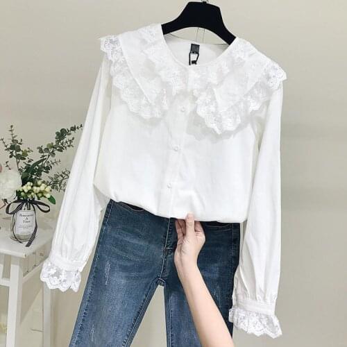 Blouse Women Shirt Womens Spring Lace Doll Collar Long Sleeve Shirt Loose Blusas Ropa De Mujer