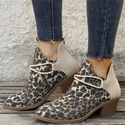 New fashion 2021 womens ankle boots leopard print wedge casual shoes comfortable womens shoes