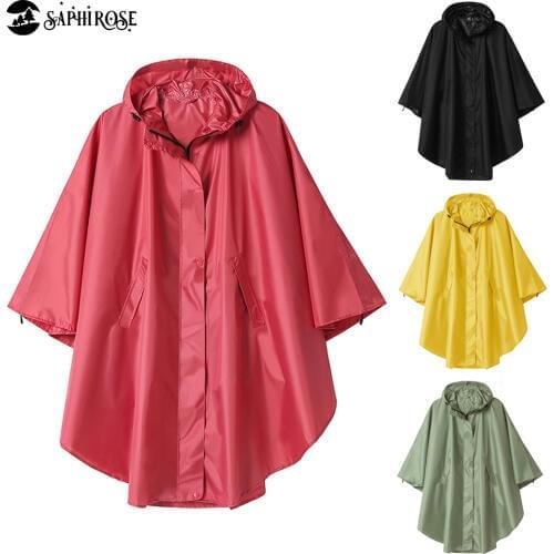 SaphiRose Womens Raincoat Poncho Zippered Hooded Waterproof Rain Jacket