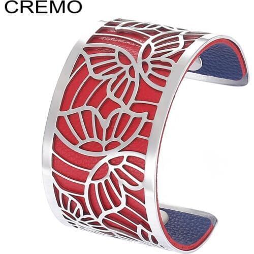 Cremo Manchette Butterfly Shape Stainless Steel Cuff Leather Bracelet Women DIY Wide Bangle Classic Jewelry Pulseiras
