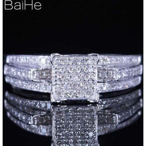BAIHE Solid 10K White Gold 0.4CT H/SI Round Natural Diamonds Wedding Gift Man Ring Women Trendy Large group of diamond Ring