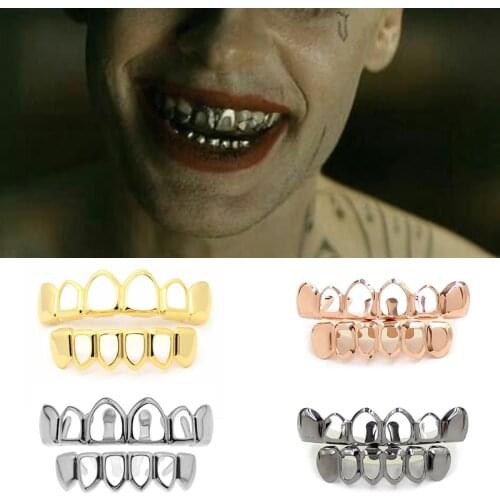 Gold Color New Custom Fit Rock Style Hip Hop Hollow Open Face Teeth Grill Caps Top & Bottom Grill Set #232057