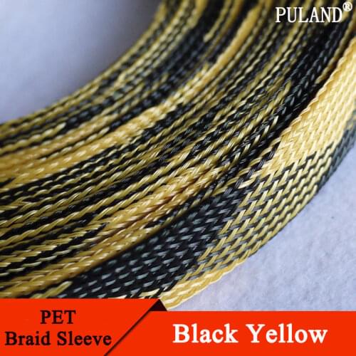 Black+UV Green+UV Yellow Tight High Density PET Braided Wire Sleeve 3 - 30mm Insulated Cable Protection Expandable Line Sheath