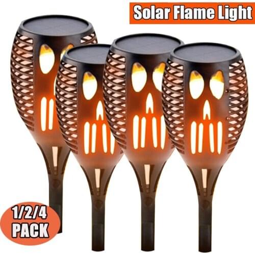 1/2/4Pack Halloween Waterproof Solar Fire Flickering Flame Torch Light Outdoor Decoration Lighting Garden Lawn Lamp