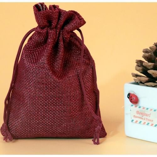 10*14cm 10pcs Dark Red Jute Bags Wedding Favors Gift bag Drawable Jewelry Bag Pouch Cute Candy Bracelet Charms Packaging Bag
