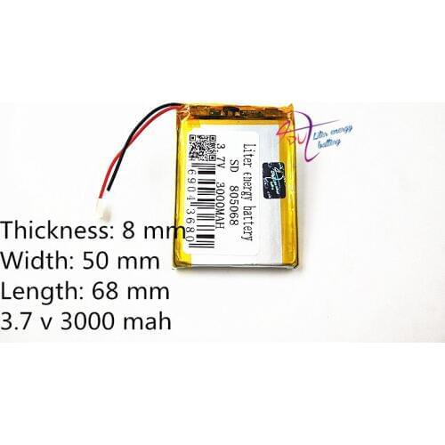 3.7v 805068 3000mAh large capacity rechargeable MP5 Liter energy battery polymer battery mobile power