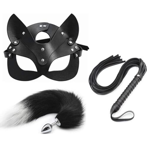 3pcs erotic masks sexy Sex Cosplay whip Fox Tail Anal Plug Metal Anus Butt Plug Adult Sex Products BDSM Cosplay Sexy Costume
