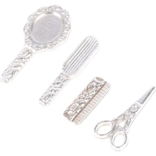 4pcs/set 1:12 Dollhouse Miniature Practical Bathroom Accessory Comb Hair Dryer Mirror Model Building Kits Kids Toys