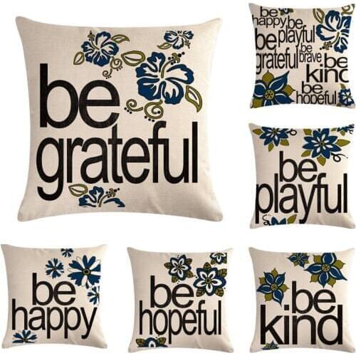 45*45cm Letter Be Happy Hopeful Kind Throw Pillow Cover Car Cotton Linen Cushion Covers Home Decoration Pillow Case