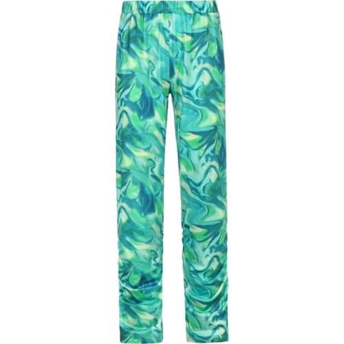 573B Women High Waist Stacked Wide Leg Pants Abstract Green Tie-Dye Printed Sweatpants Harajuku Vintage Ruched Loose Trousers