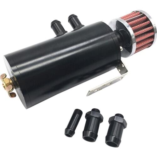 Aluminum 2 Port Oil Catch Can Reservoir Tank W/ Breather Filter Baffled