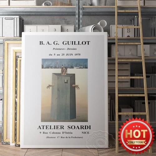 B.A.G. Guillot Midcentury Surrealist Art Exhibition Poster, Guillo Hauteur 17 Rue De La Prefecture Artwork Prints, Decor Mural