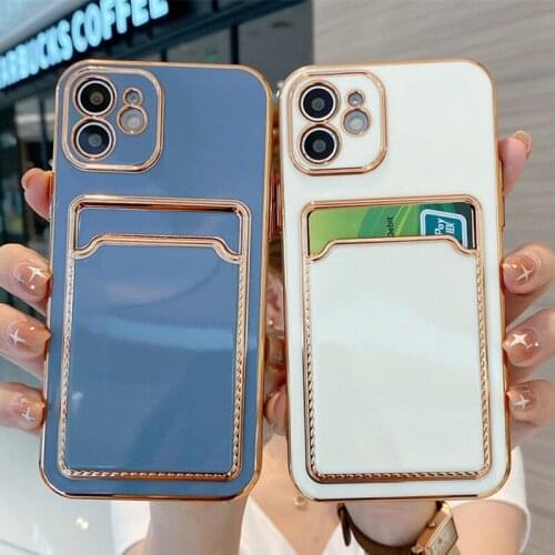 Luxury Plating Card Bag Phone Case For iPhone 12 11 Pro Max 7 8 Plus X XR XS Max 12 11 Pro Shockproof Lens Protector Soft Cover