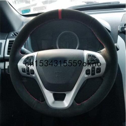 DIY Black Leather Car Steering Wheel Cover For Ford Explorer 2011-2019 Taurus 2013-2019 Edge 2011-2014 Flex 2013