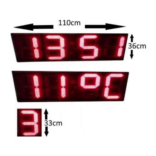 Digital Led Clock and Thermometer, Case Size: 36cm x 110cm, Digit Height: 33cm