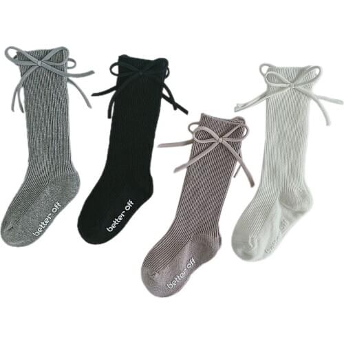 Children Kid Girls Solid Bow Knot Socks Toddler Warm Autumn Winter Leg Warmer Baby Non-slip Cotton Soft Ribbed Socks 1-8Y