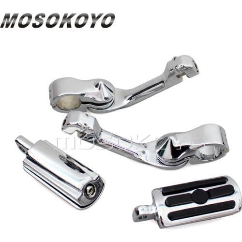 Long Angled Chrome 1-1/4" Engine Bar Adjustable Footpeg Peg Mount 32mm Bar Clamp Foot Rest for Harley Cafe Racer Softail Bobber