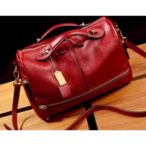 European and American Style Boston Shoulder Bags Womens Genuine Leather Handbags Messenger Bag Women Bags Cow Leather Tote Bag