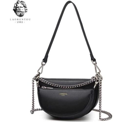 LAORENTOU Womens Split Leather Saddle Bag Travel Street Fashion Shoulder Cross-body Bag Lady Chain Removable Combo Bag for Girl