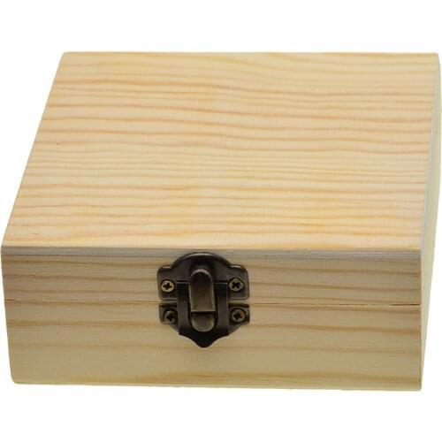 Square Unpainted Wooden Jewelry Box Plain Unfinished Wood Trinket Box Case Container with Lid 12x12x5cm