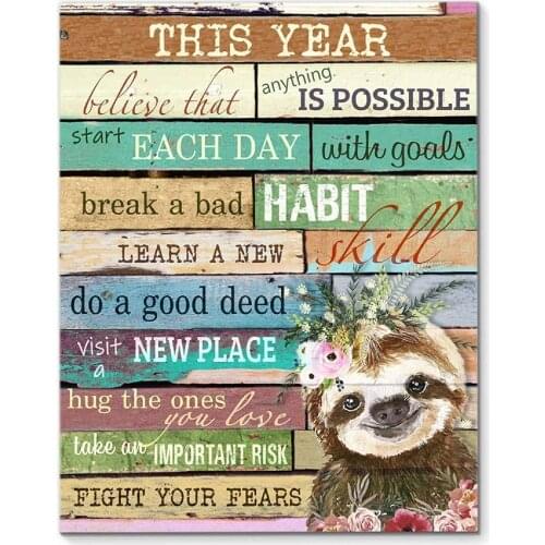 Sloth This Year Habit New Place Important Risk Fight Your Fears Wall Decor Living Home Decor Poster Metal Sign 8x12 inches