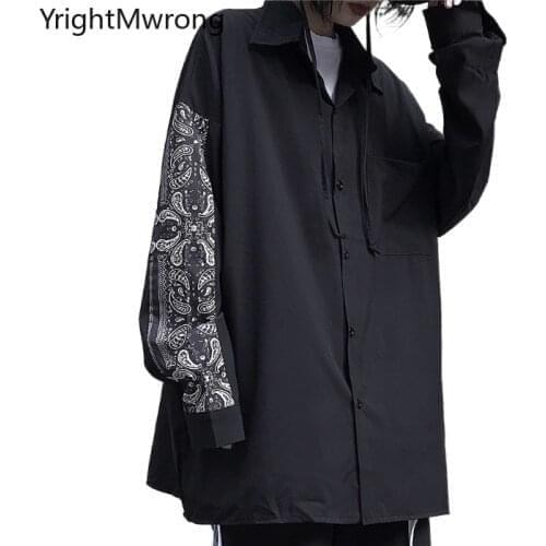 Patchwork Bandana Long Sleeve Loose Blouse Plus Size Woman Man Black Streetwear Harajuku Top Shirt Fashion Button Up Hip Hop Tee